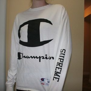 CHAMPION X SUPREME WHITE LONG SLEEVE T SHIRT